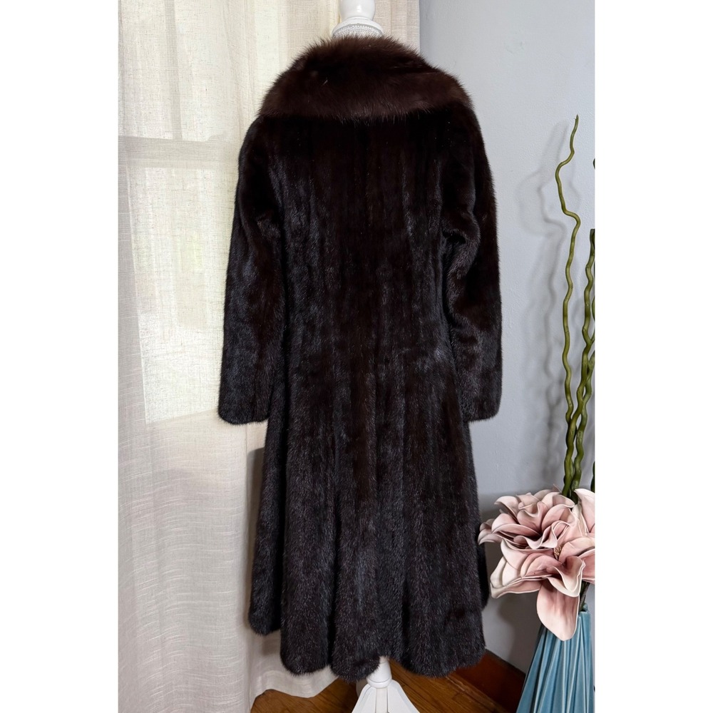Vintage Mink Fur Coat Full Length Brown Floral Embroidered Lining Women's Medium - Picture 2 of 16
